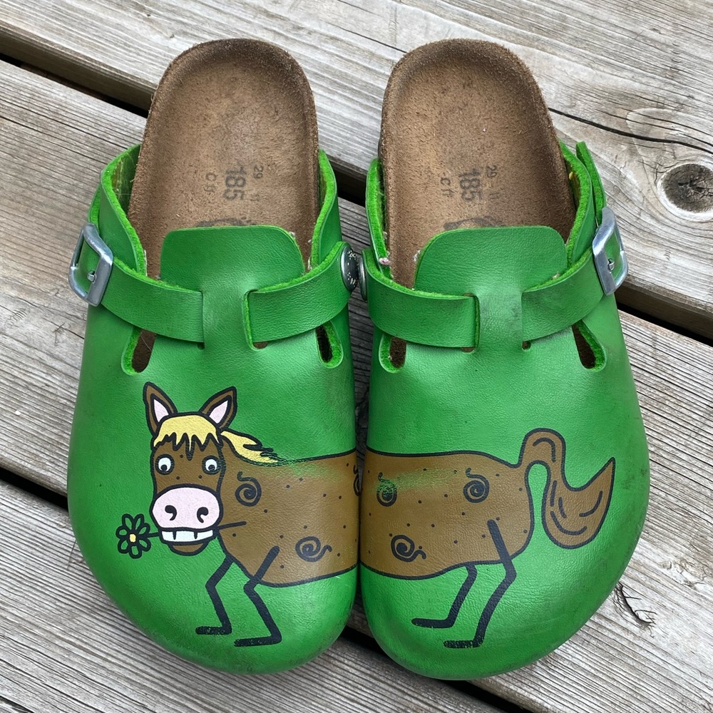 Kids Birkenstock Green Horse-Print Boston Clogs